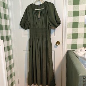 NWT J.Crew Provence Smocked Waist Midi Dress in Green Size L